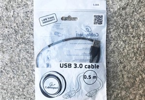 Cabo USB 3.0 para disco externo - Novo e Selado