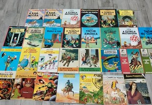 Coleções de livros juvenis do tintim e Charlie Brown e outros