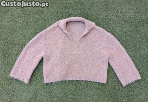 Zara Beige Fuzzy Knit Sweater Size S | Camisola Felpuda Bege Zara S