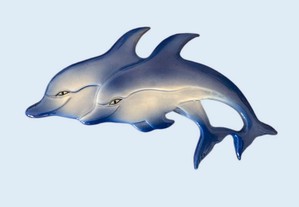 Placa decorativa com 2 Golfinhos Azuis pintados à mão - Juliarte
