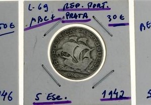 3 moedas de Prata de 5 ESCUDOS da Caravela