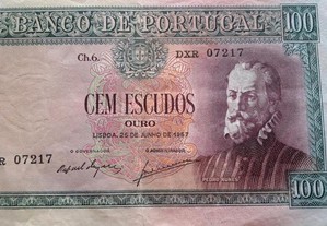 Nota 100 escudos Pedro Nunes CH6 1957