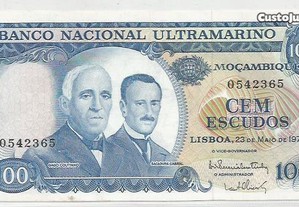 Espadim - Nota de 100$00 de 1972 - Moçambique