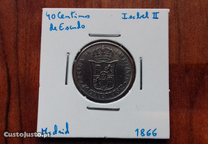 Moeda 40 Cêntimos Escudo 1866 Madrid