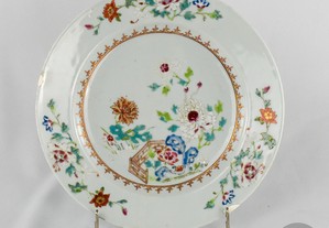 Prato porcelana da China, Família Rosa, Dinastia Qing, Qianlong, séc. XVIII