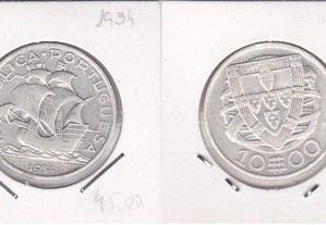 RS= 10$00 de 1934 em prata de Portugal portes grátis