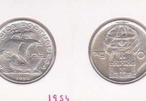 10$00 de 1954 em prata de Portugal