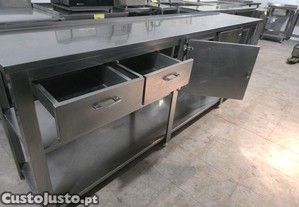 Bancada inox Industrial 2 Prateleiras 2 gavetas