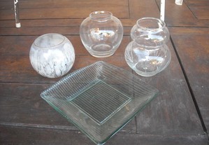 Jarras vidro globo e prato servir fruteira vidro decoracao