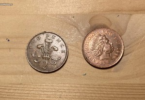 Duas Moedas de Two Pence, Elizabeth II, Ano de 1987 e Ano 1988