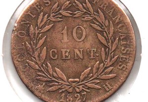 Colónias Francesas - 10 Centimes 1827 H - mbc