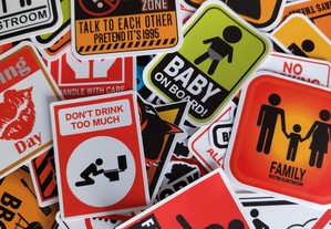 100 Stickers Autocolantes Warning Avisos