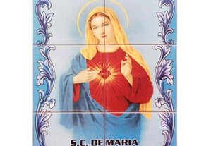 Painel Sagrado Coração de Maria Virgem de Fátima Gravura Imagem Quadro
