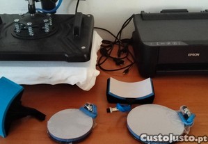 Prensa térmica acessórios, ainda por utilizar, prensa de canecas e impressora