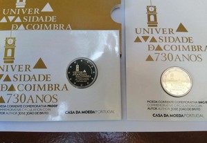 2 moedas de 2 euros 730 anos universidade de Coimbra