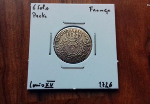 Moeda 6 Sols França 1726 Louis XV