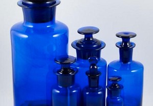 Frascos de Farmácia antigos em vidro azul cobalto