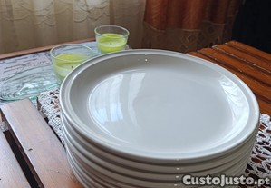 Pratos Cerâmica sobremesa, com orla alta, em branco Velho - Conj. 9 - Novos