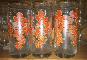 Pack de 3 copos com flores laranjas