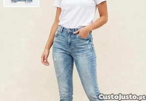 Jeans Skinny Azul Claro | M/38 | Tanara | Bainha Desfiada