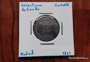 Moeda 40 Cêntimos Escudo 1867 Madrid