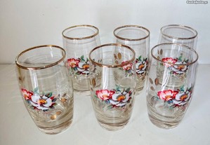 Conjunto de 6 copos antigos em vidro
