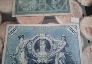 ALEMANHA Reichbanknote 2 Notas RARAS de 20 e 100 Mark 1915 e 1908 em MBC