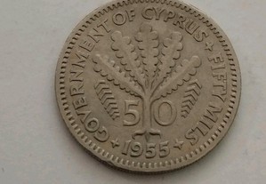 Moeda de 50 Mils 1955 do Chipre