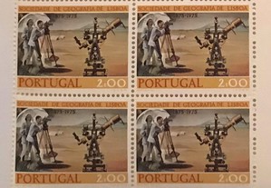 Quadra selos 100. aniv. Soc. Geografia Lisboa-1975