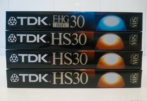 4 TDK (1x E-HG30 + 3 HS30) Cassetes VHS seladas
