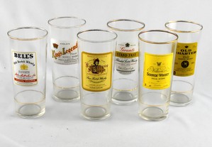 Conjunto de 6 copos de Vidro com publicidade a whisky