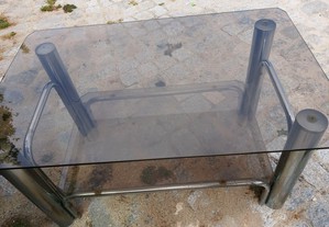 Mesa de centro inox com tampo vidro bronze