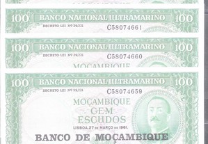 Notas Moçambique 100 Escudos 1961 Num-Seguida
