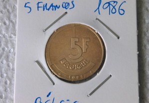 Moedas 5 francos 1986, 1 franco 1991 - Bélgica