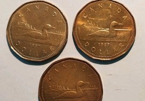Moedas de 1 Dollar 1987 e 1989 Proof do Canadá