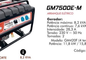 GM7500E-M Gerador arranque eléctrico 8,2 kVA