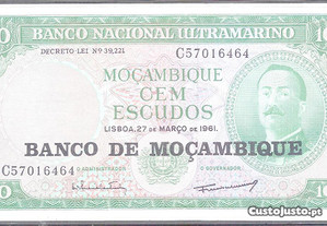 Nota Moçambique 100 Escudos 1961 Nunca Circulou