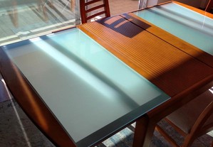 Mesa de jantar com móvel de centro e de TV - MOGNO - Madeira resistente de exce