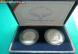 648 - PROOF: Dupla 25$00 e 100$00 prata 1980 Açores, por 50,00