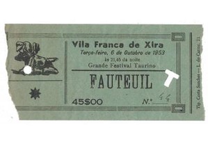 Bilhete Tourada - Vila Franca de Xira - 6 de Outubro de 1953