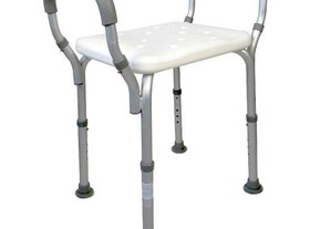 Cadeira de banho em alumínio e PVC, regulável em altura, apoios de braços