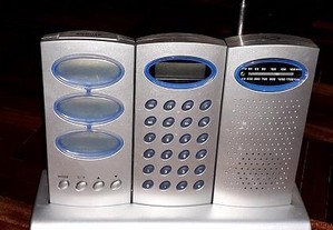 Despertador, calculadora e rádio