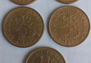 5 moedas de 20 pennia da Finlândia