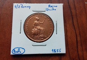Moeda 1/2 Penny 1855 Reino Unido - Bela