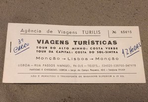 Agência de Viagens Turilis: Bilhete Monção Lisboa: 1983