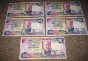 5 Notas de "1000 Escudos" de Angola