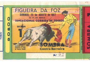 Bilhete Tourada - Figueira da Foz - 25 de Agosto de 1957