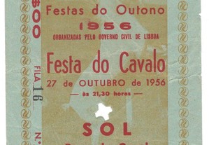 Bilhete Tourada - Campo Pequeno - 27 de Outubro de 1956