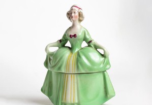 Caixa pó arroz porcelana verde Pompadour Art Deco 1929