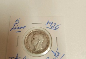 5 Liras 1926 Itália Prata
